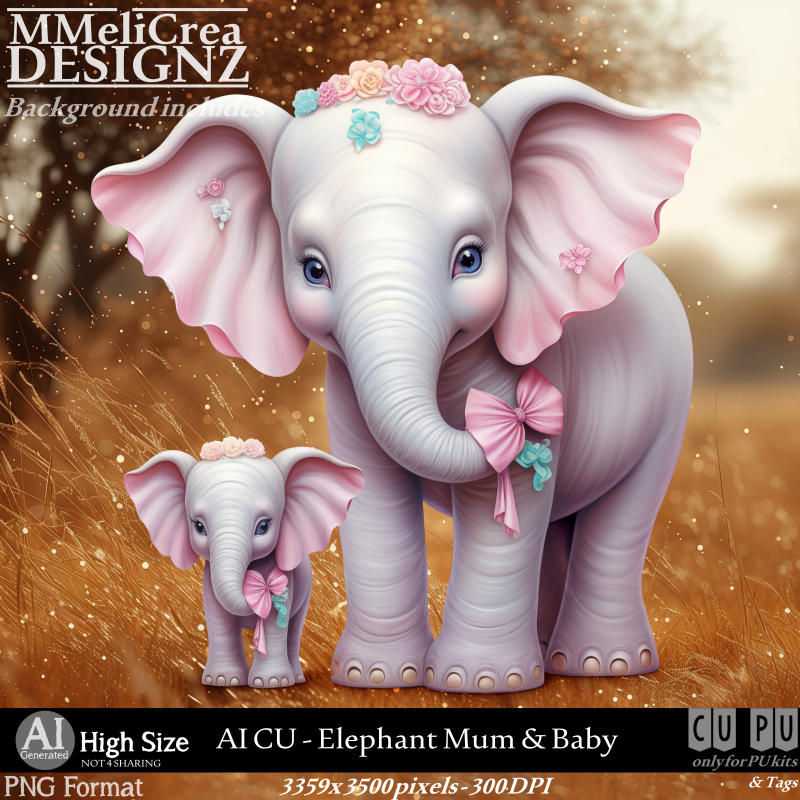 (image for) AI - CU Elephant Mum & Baby (CU4PU/PNG)